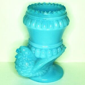Degenhart Glass Vintage Toothpick Holder Bird Decor Blue Kitchen Dining Decor